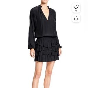 Ramy Brook Black Juno Tiered Ruffle Elastic Blouson Waist Dress